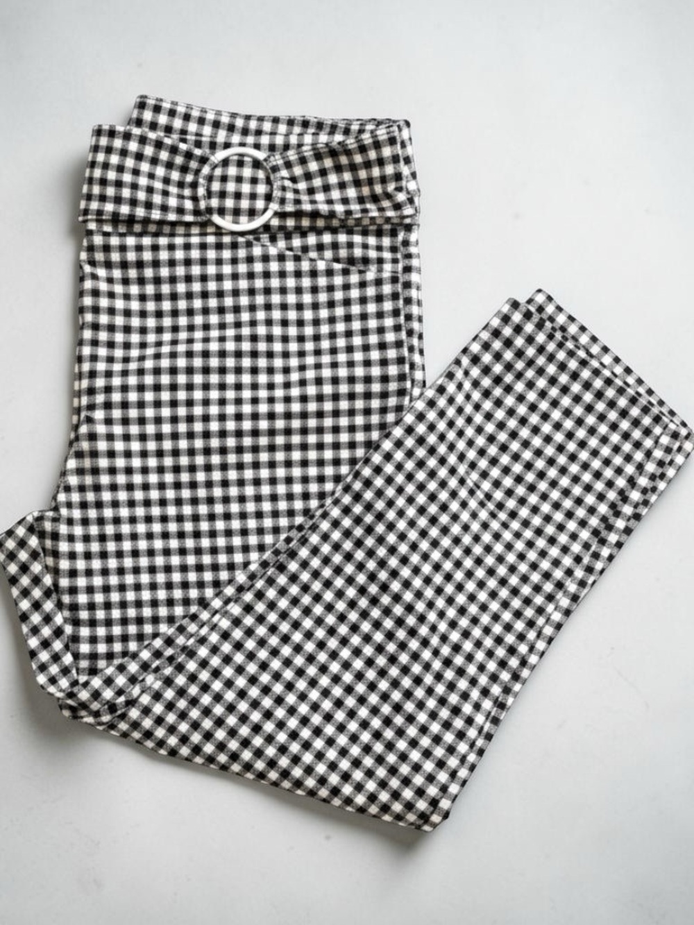 Maurices Gingham Plaid Cropped Pants Women's Size XL Reg O-Ring Belt Stretch